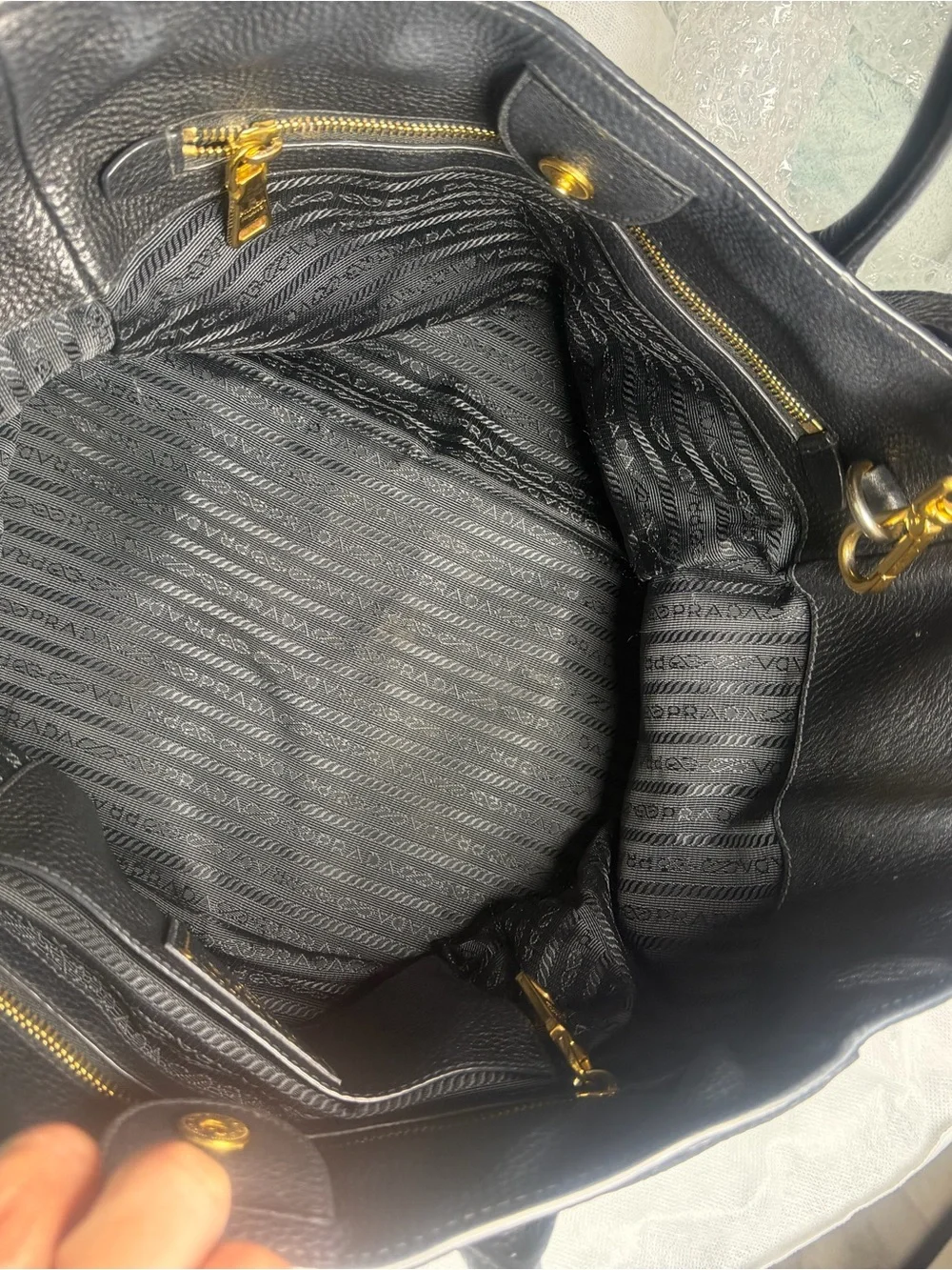 Prada Navy Blue Pebbled Leather Tote with Shoulder Strap